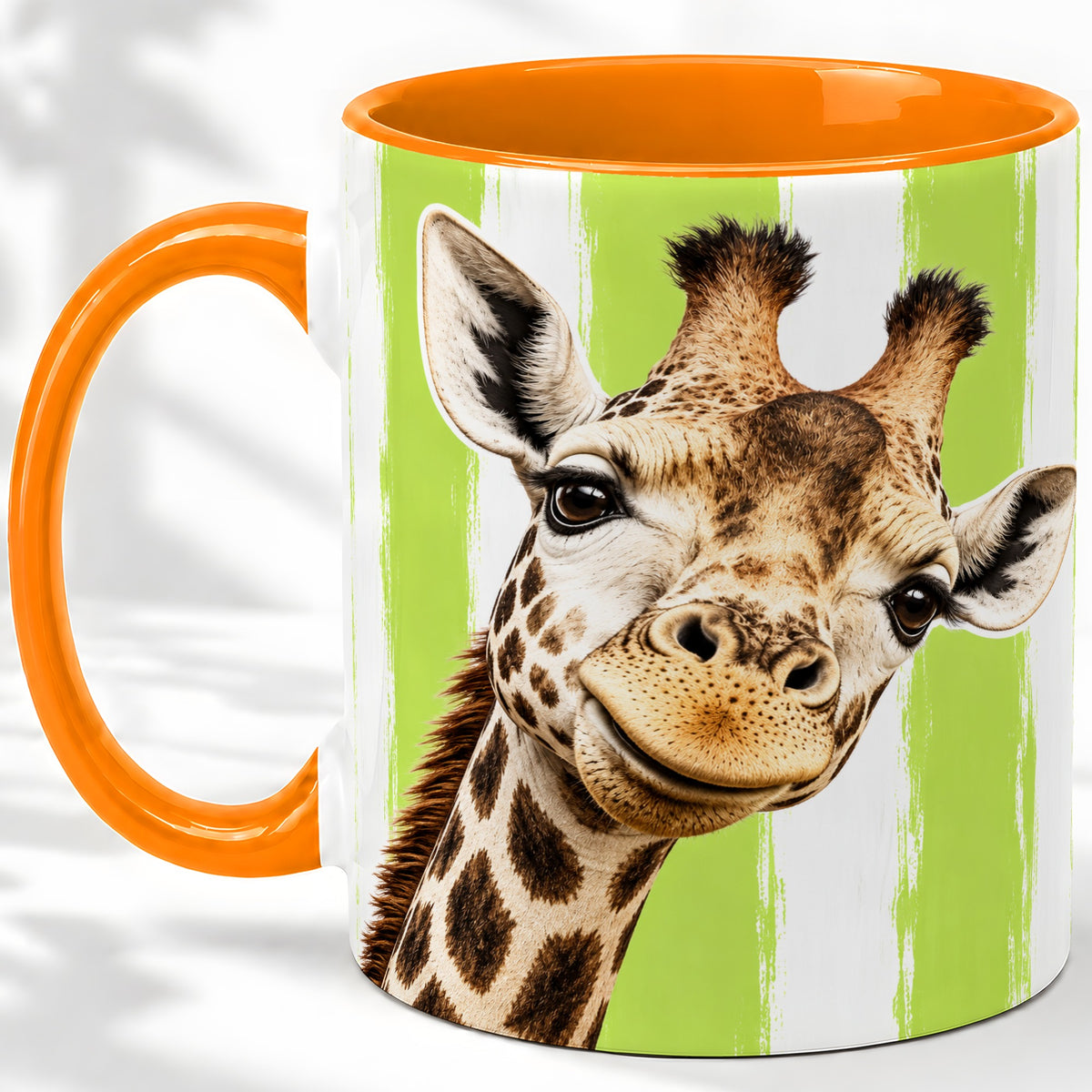#pl[11oz|Orange] Giraffe Portrait Accent Mug, Ceramic Drinkware for Giraffe Lovers