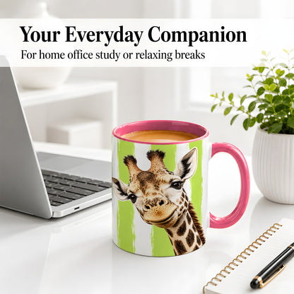 #pl[11oz|Pink] Giraffe Portrait Accent Mug, Ceramic Drinkware for Giraffe Lovers
