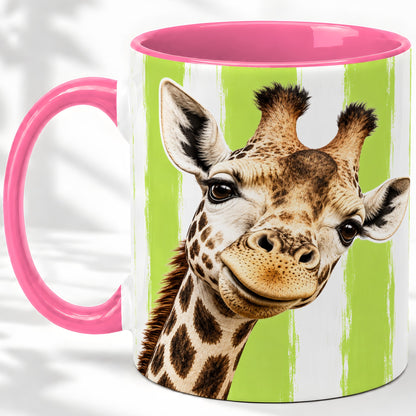 #pl[11oz|Pink] Giraffe Portrait Accent Mug, Ceramic Drinkware for Giraffe Lovers