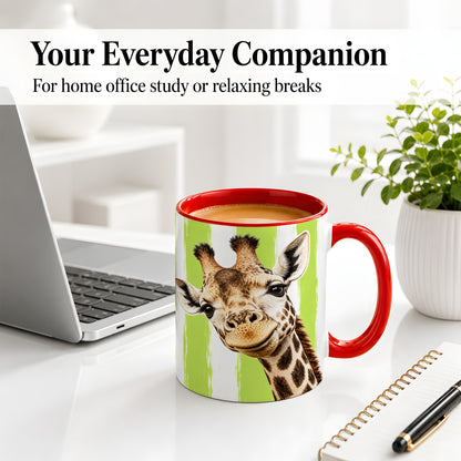 #pl[11oz|Red] Giraffe Portrait Accent Mug, Ceramic Drinkware for Giraffe Lovers