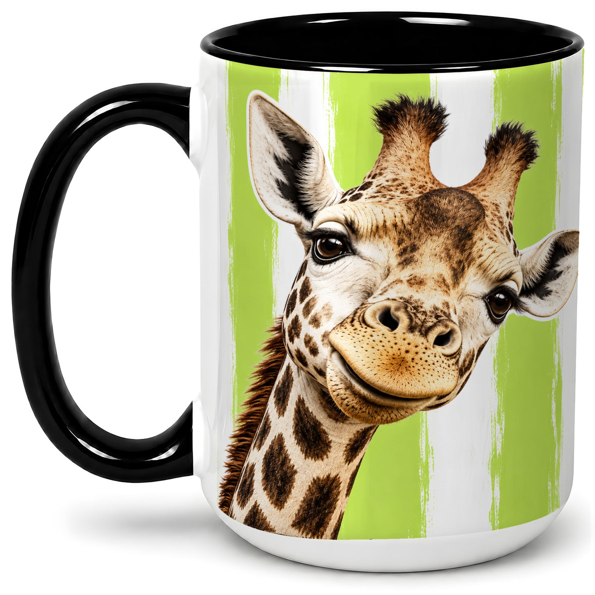 #pl[15oz|Black] Giraffe Portrait Accent Mug, Ceramic Drinkware for Giraffe Lovers