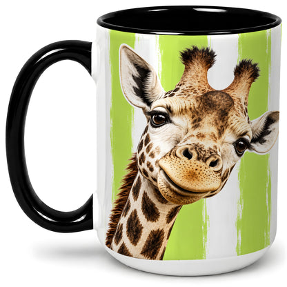 #pl[15oz|Black] Giraffe Portrait Accent Mug, Ceramic Drinkware for Giraffe Lovers