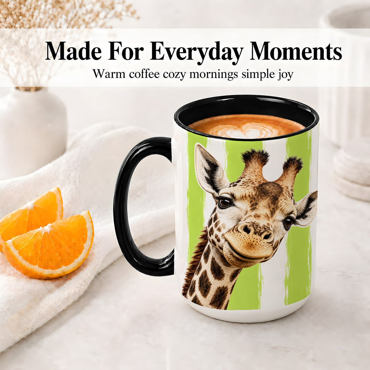 #pl[15oz|Black] Giraffe Portrait Accent Mug, Ceramic Drinkware for Giraffe Lovers