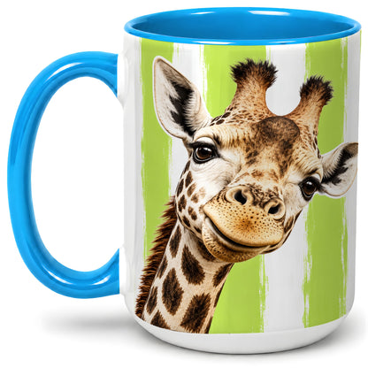 #pl[15oz|Blue] Giraffe Portrait Accent Mug, Ceramic Drinkware for Giraffe Lovers