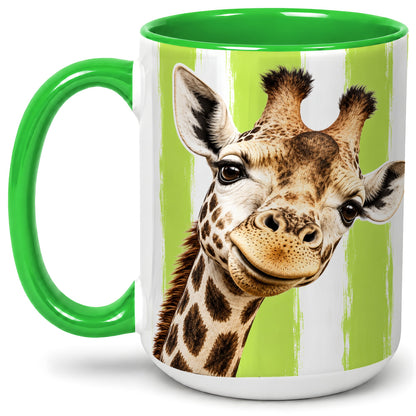 #pl[15oz|Green] Giraffe Portrait Accent Mug, Ceramic Drinkware for Giraffe Lovers