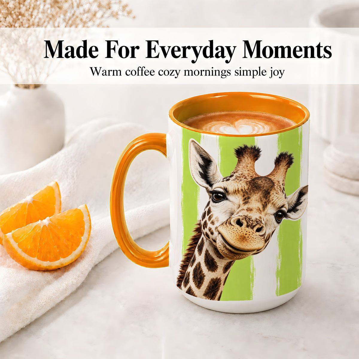 #pl[15oz|Orange] Giraffe Portrait Accent Mug, Ceramic Drinkware for Giraffe Lovers