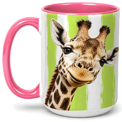 #pl[15oz|Pink] Giraffe Portrait Accent Mug, Ceramic Drinkware for Giraffe Lovers