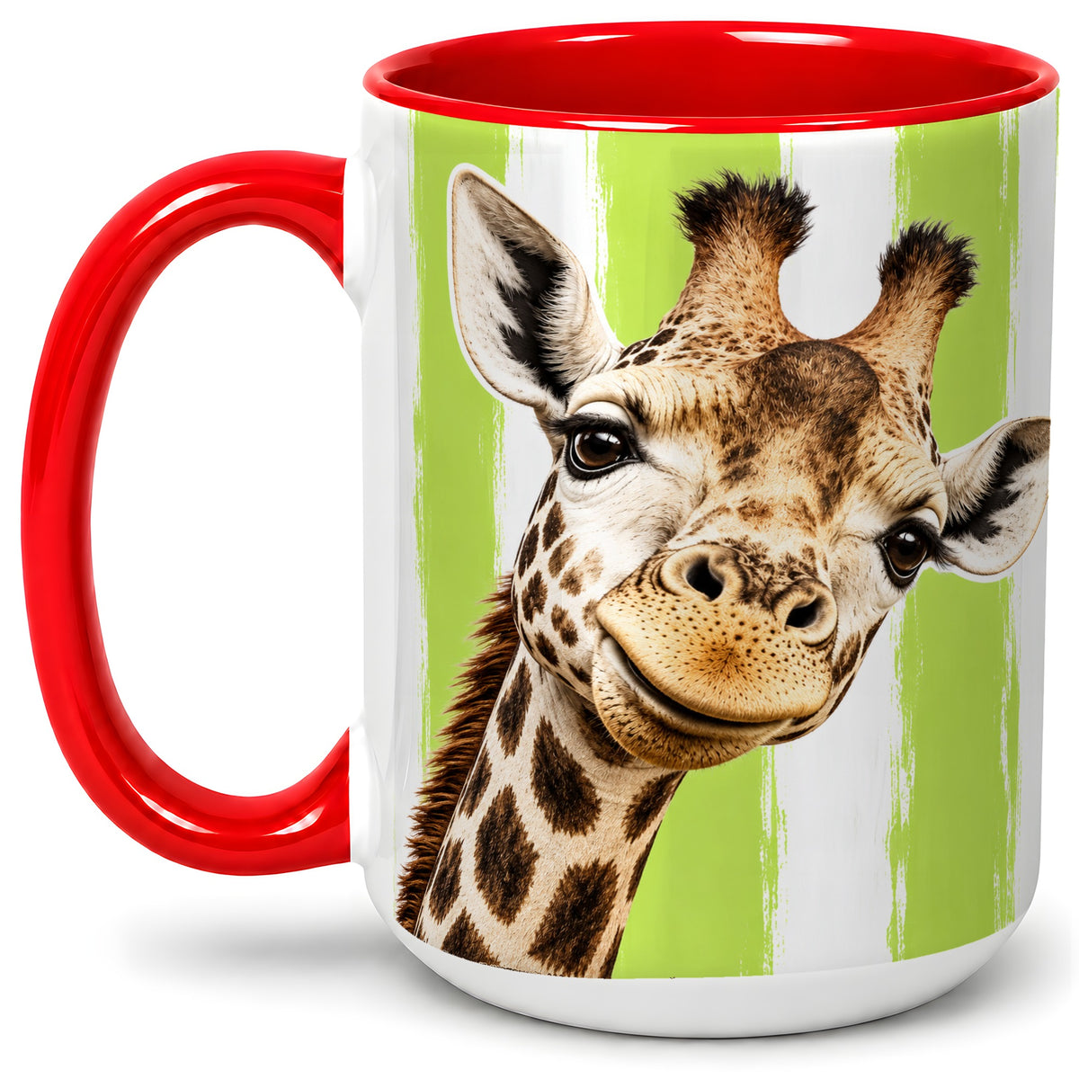 #pl[15oz|Red] Giraffe Portrait Accent Mug, Ceramic Drinkware for Giraffe Lovers
