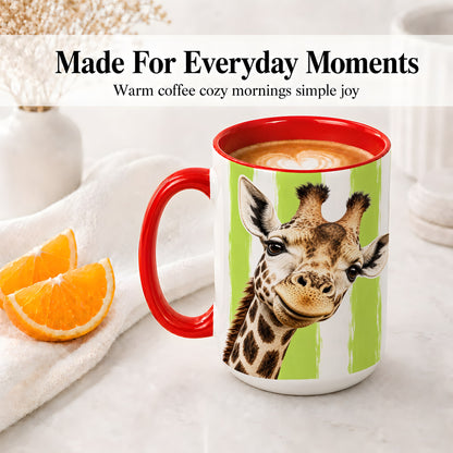 #pl[15oz|Red] Giraffe Portrait Accent Mug, Ceramic Drinkware for Giraffe Lovers