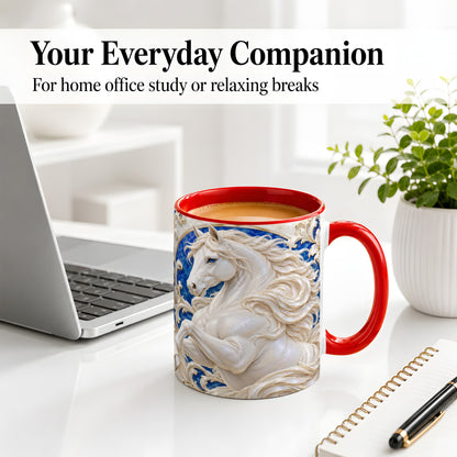#pl[11oz|Red] White Horse Floral Accent Mug, Ceramic Drinkware for Horse Lovers