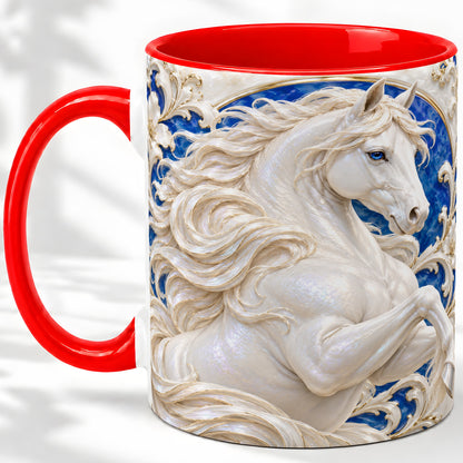 White Horse Floral Accent Mug, Ceramic Drinkware for Horse Lovers
