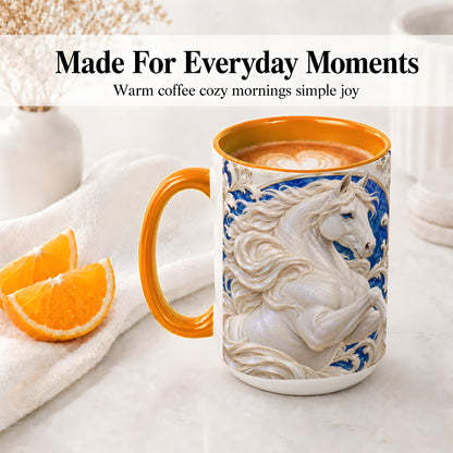 #pl[15oz|Orange] White Horse Floral Accent Mug, Ceramic Drinkware for Horse Lovers