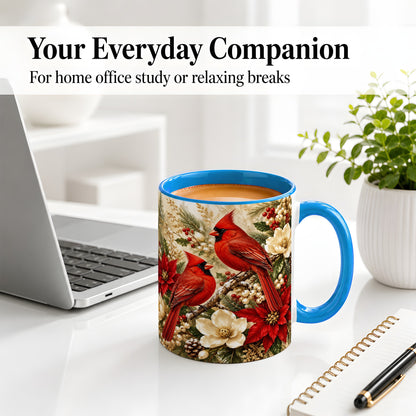 #pl[11oz|Blue] Winter Cardinal Accent Mug, Ceramic Drinkware for Bird Lovers