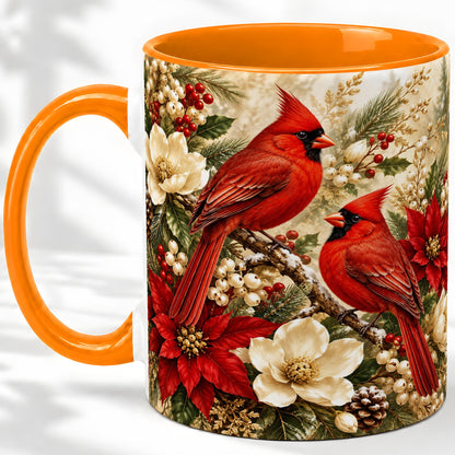 #pl[11oz|Orange] Winter Cardinal Accent Mug, Ceramic Drinkware for Bird Lovers