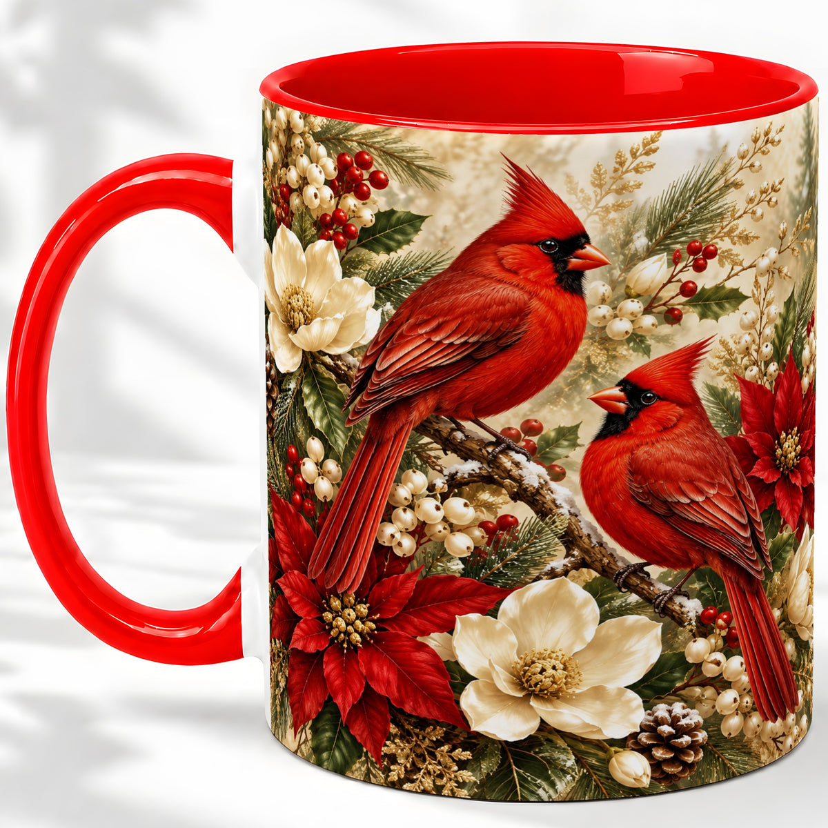 Winter Cardinal Accent Mug, Ceramic Drinkware for Bird Lovers