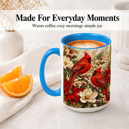 #pl[15oz|Blue] Winter Cardinal Accent Mug, Ceramic Drinkware for Bird Lovers