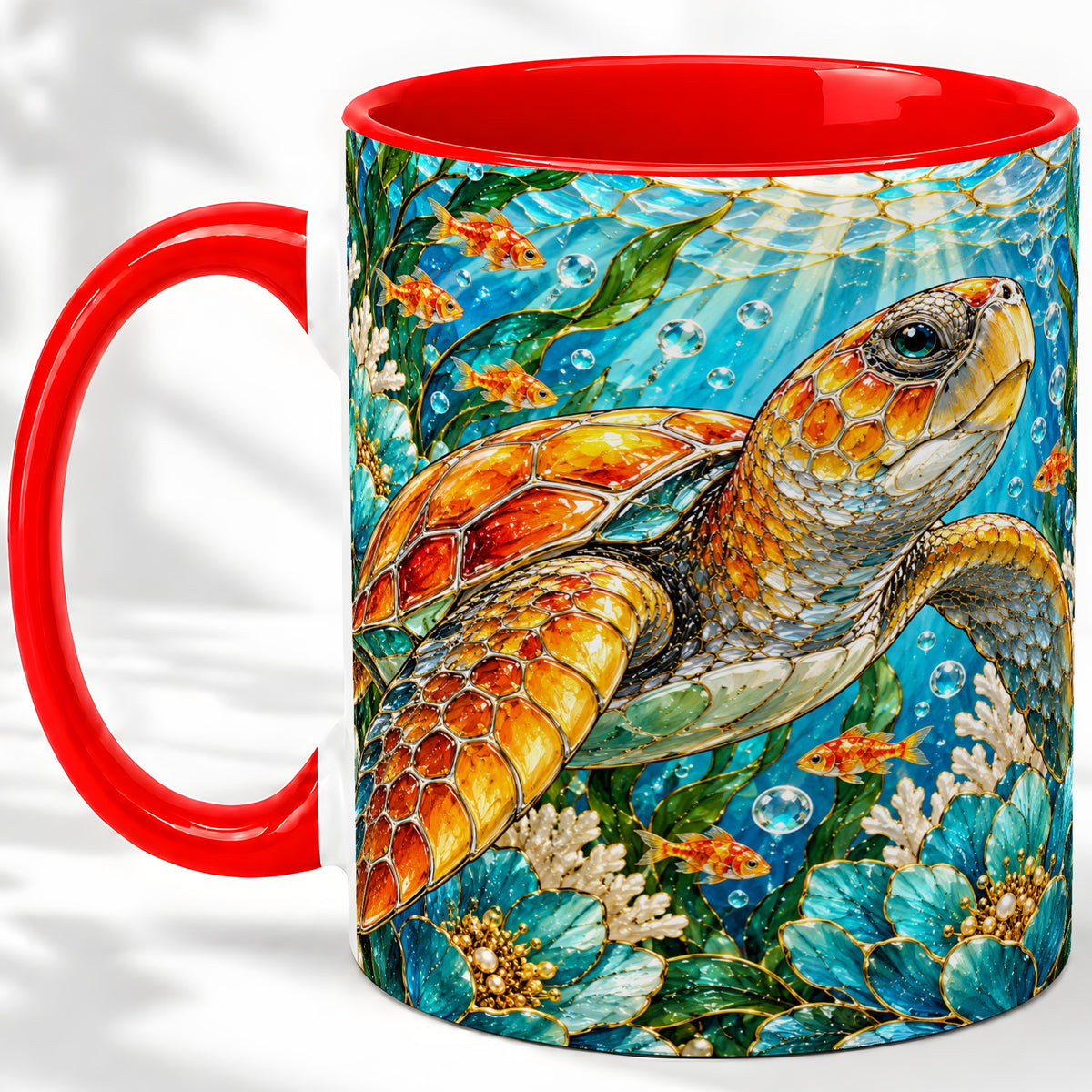 Sea Turtle Floral Accent Mug, Ceramic Drinkware for Turtle Lovers