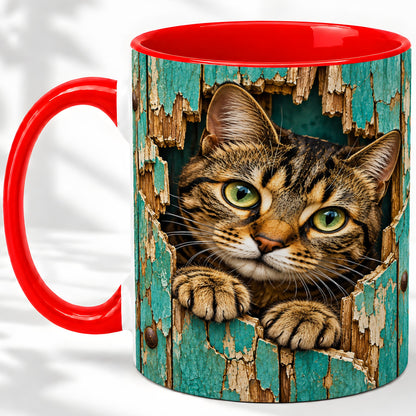 Rustic Tabby Cat Accent Mug, Ceramic Drinkware for Cat Lovers