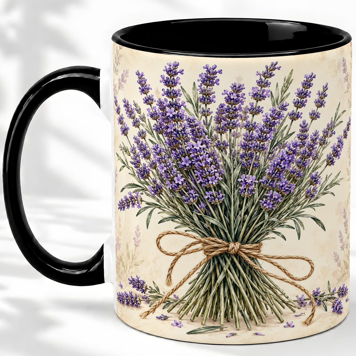 #pl[11oz|Black] Lavender Bouquet Accent Mug, Ceramic Drinkware for Lavender Lovers