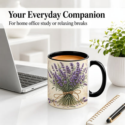 #pl[11oz|Black] Lavender Bouquet Accent Mug, Ceramic Drinkware for Lavender Lovers