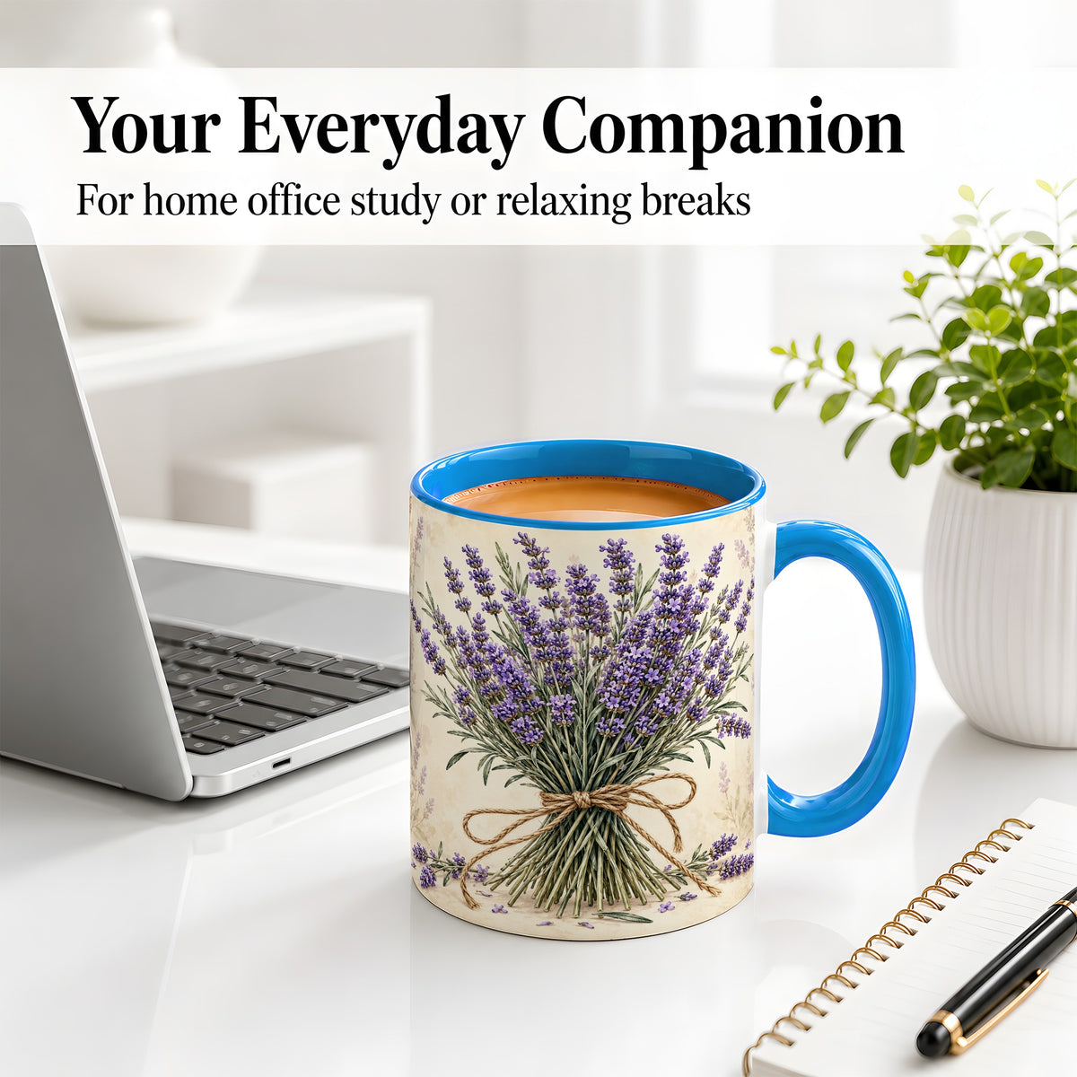 #pl[11oz|Blue] Lavender Bouquet Accent Mug, Ceramic Drinkware for Lavender Lovers