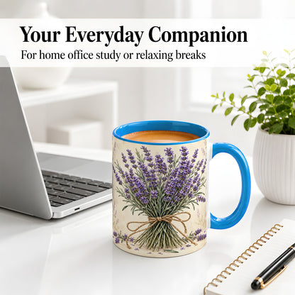 #pl[11oz|Blue] Lavender Bouquet Accent Mug, Ceramic Drinkware for Lavender Lovers