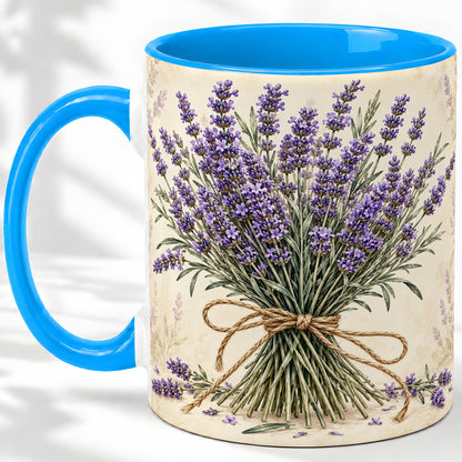 #pl[11oz|Blue] Lavender Bouquet Accent Mug, Ceramic Drinkware for Lavender Lovers