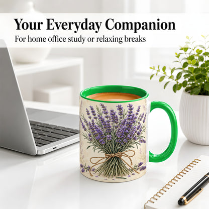 #pl[11oz|Green] Lavender Bouquet Accent Mug, Ceramic Drinkware for Lavender Lovers