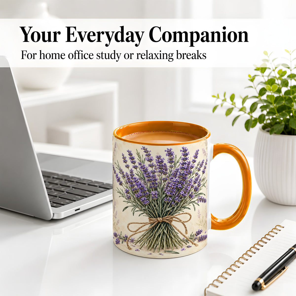 #pl[11oz|Orange] Lavender Bouquet Accent Mug, Ceramic Drinkware for Lavender Lovers