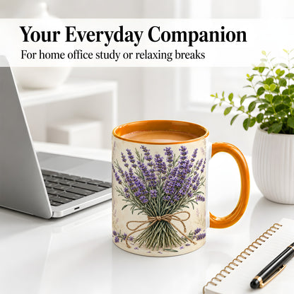 #pl[11oz|Orange] Lavender Bouquet Accent Mug, Ceramic Drinkware for Lavender Lovers