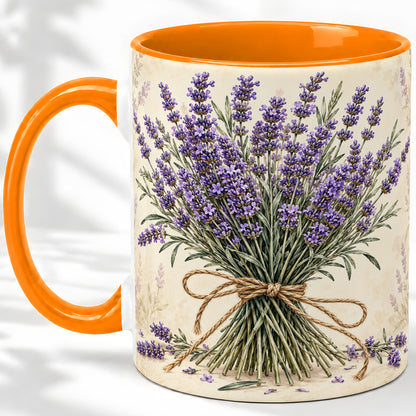#pl[11oz|Orange] Lavender Bouquet Accent Mug, Ceramic Drinkware for Lavender Lovers
