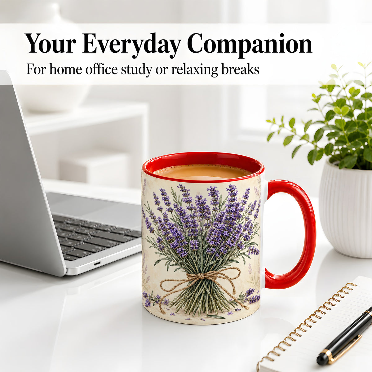 #pl[11oz|Red] Lavender Bouquet Accent Mug, Ceramic Drinkware for Lavender Lovers
