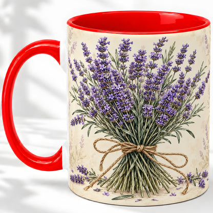 Lavender Bouquet Accent Mug, Ceramic Drinkware for Lavender Lovers
