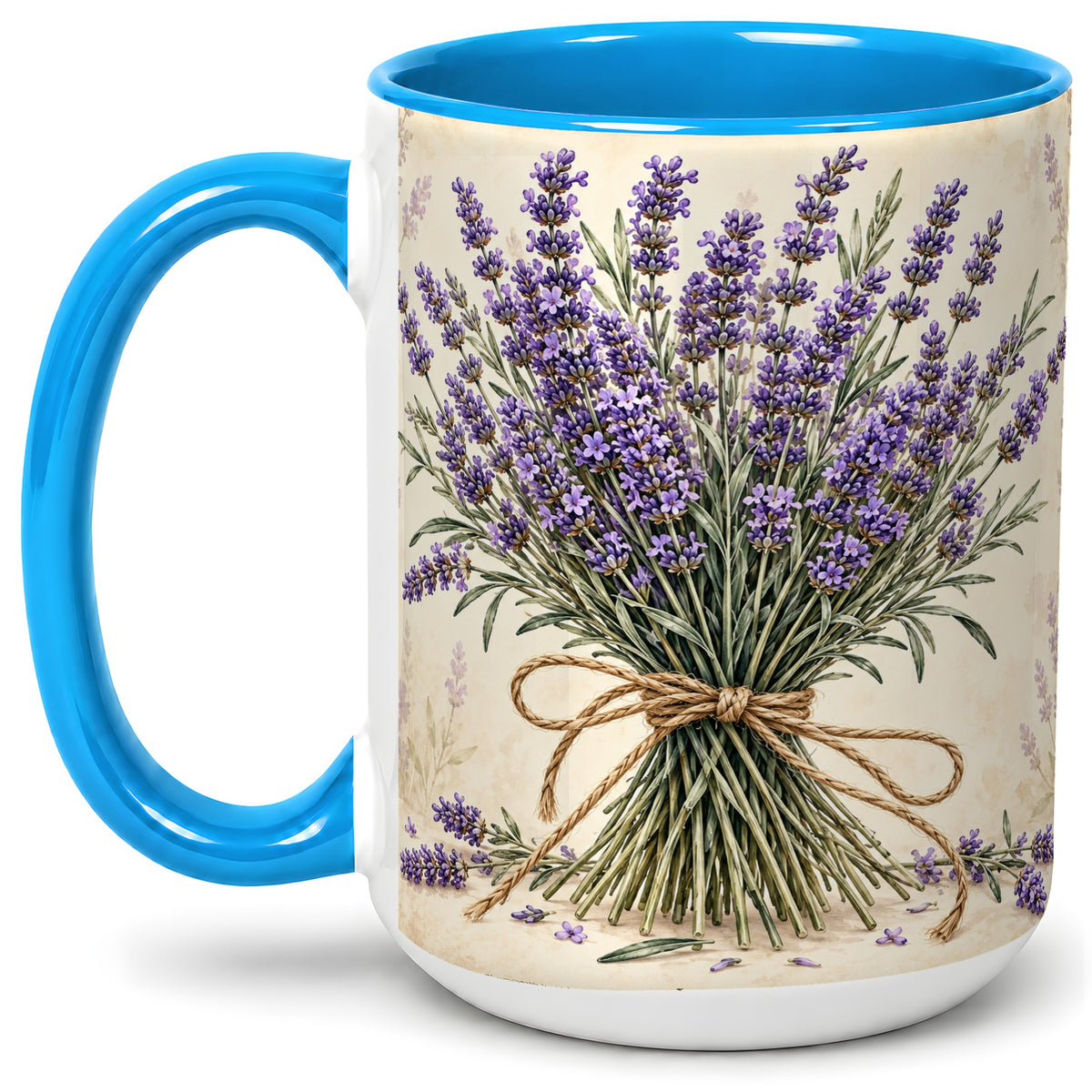 #pl[15oz|Blue] Lavender Bouquet Accent Mug, Ceramic Drinkware for Lavender Lovers