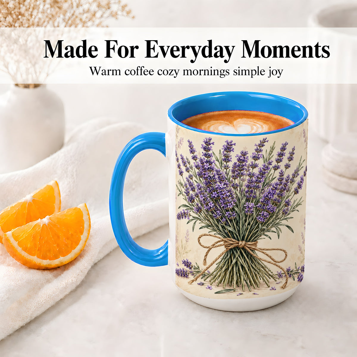 #pl[15oz|Blue] Lavender Bouquet Accent Mug, Ceramic Drinkware for Lavender Lovers