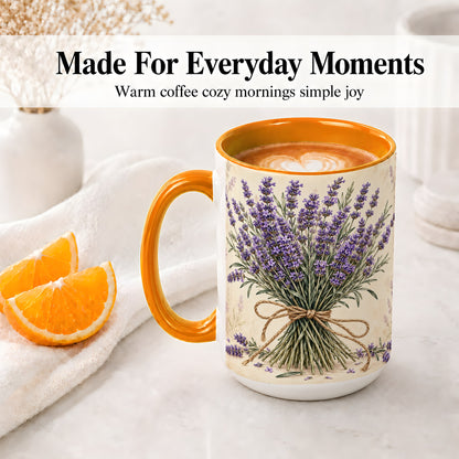 #pl[15oz|Orange] Lavender Bouquet Accent Mug, Ceramic Drinkware for Lavender Lovers