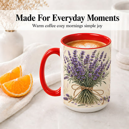 #pl[15oz|Red] Lavender Bouquet Accent Mug, Ceramic Drinkware for Lavender Lovers