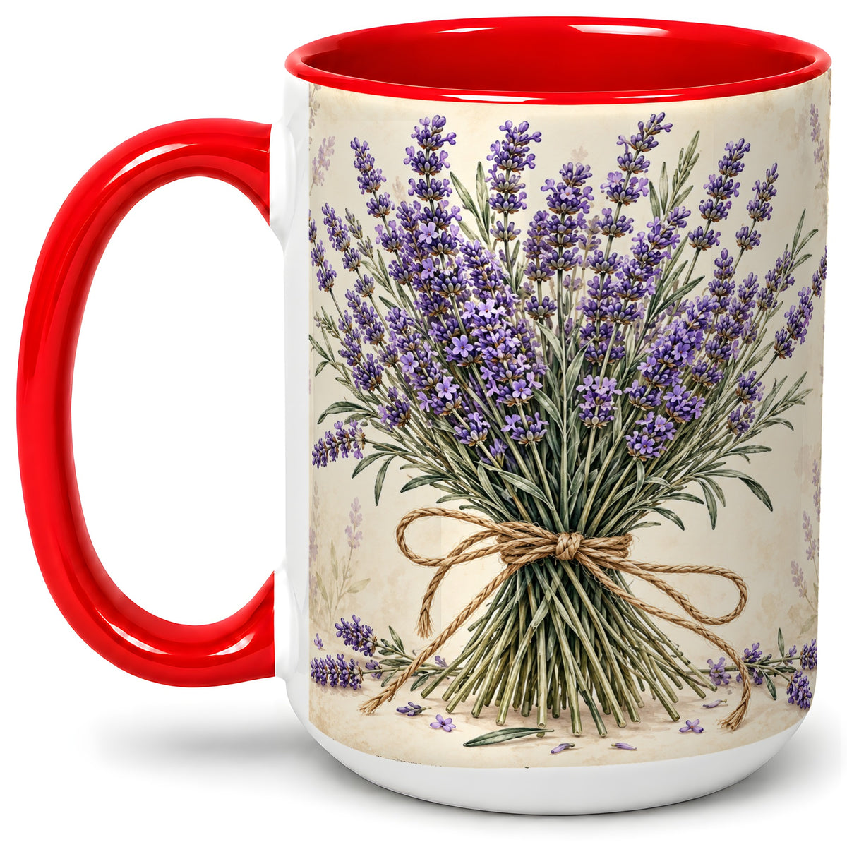 #pl[15oz|Red] Lavender Bouquet Accent Mug, Ceramic Drinkware for Lavender Lovers