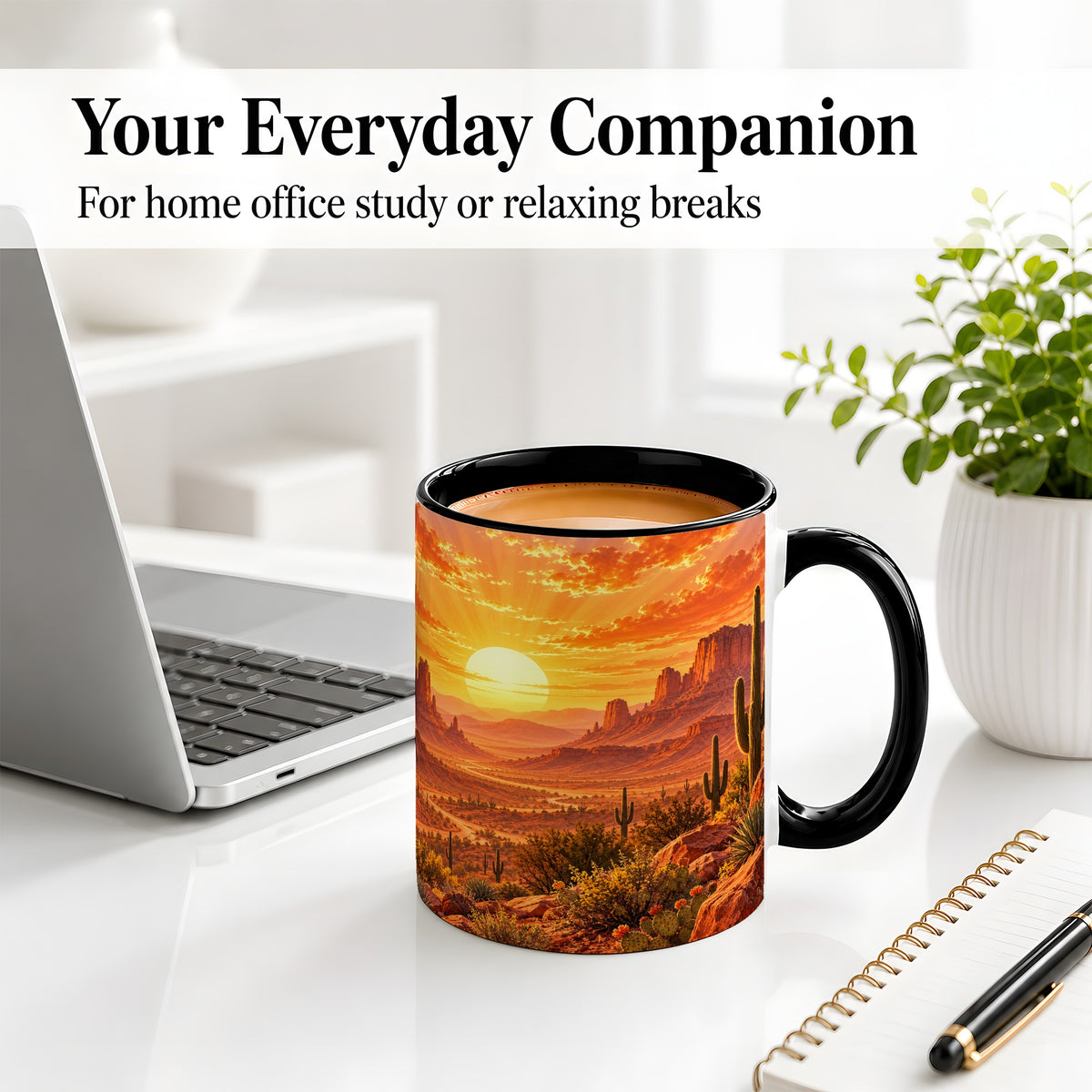 #pl[11oz|Black] Desert Sunset Coffee Mug, Ceramic Mug with Cactus Landscape Art