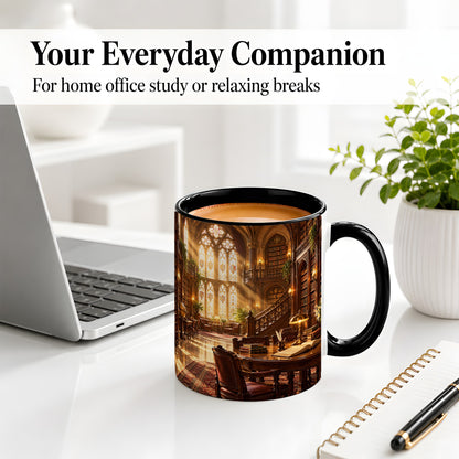 #pl[11oz|Black] Gothic Library Coffee Mug, Ceramic Mug with Vintage Book Artwork