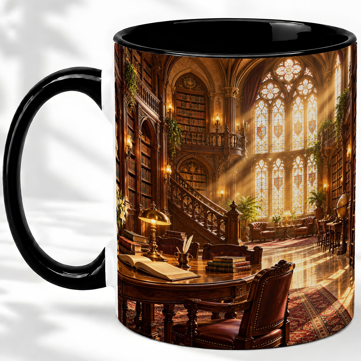 #pl[11oz|Black] Gothic Library Coffee Mug, Ceramic Mug with Vintage Book Artwork