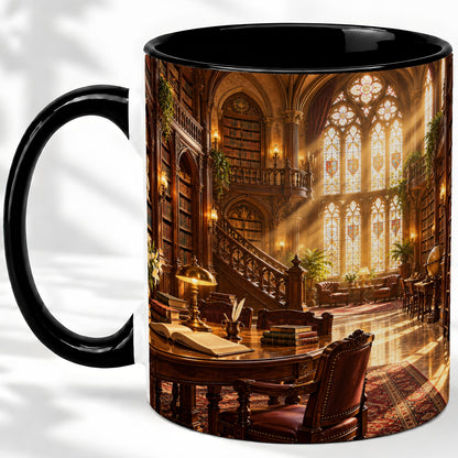 #pl[11oz|Black] Gothic Library Coffee Mug, Ceramic Mug with Vintage Book Artwork