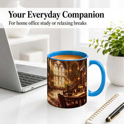 #pl[11oz|Blue] Gothic Library Coffee Mug, Ceramic Mug with Vintage Book Artwork