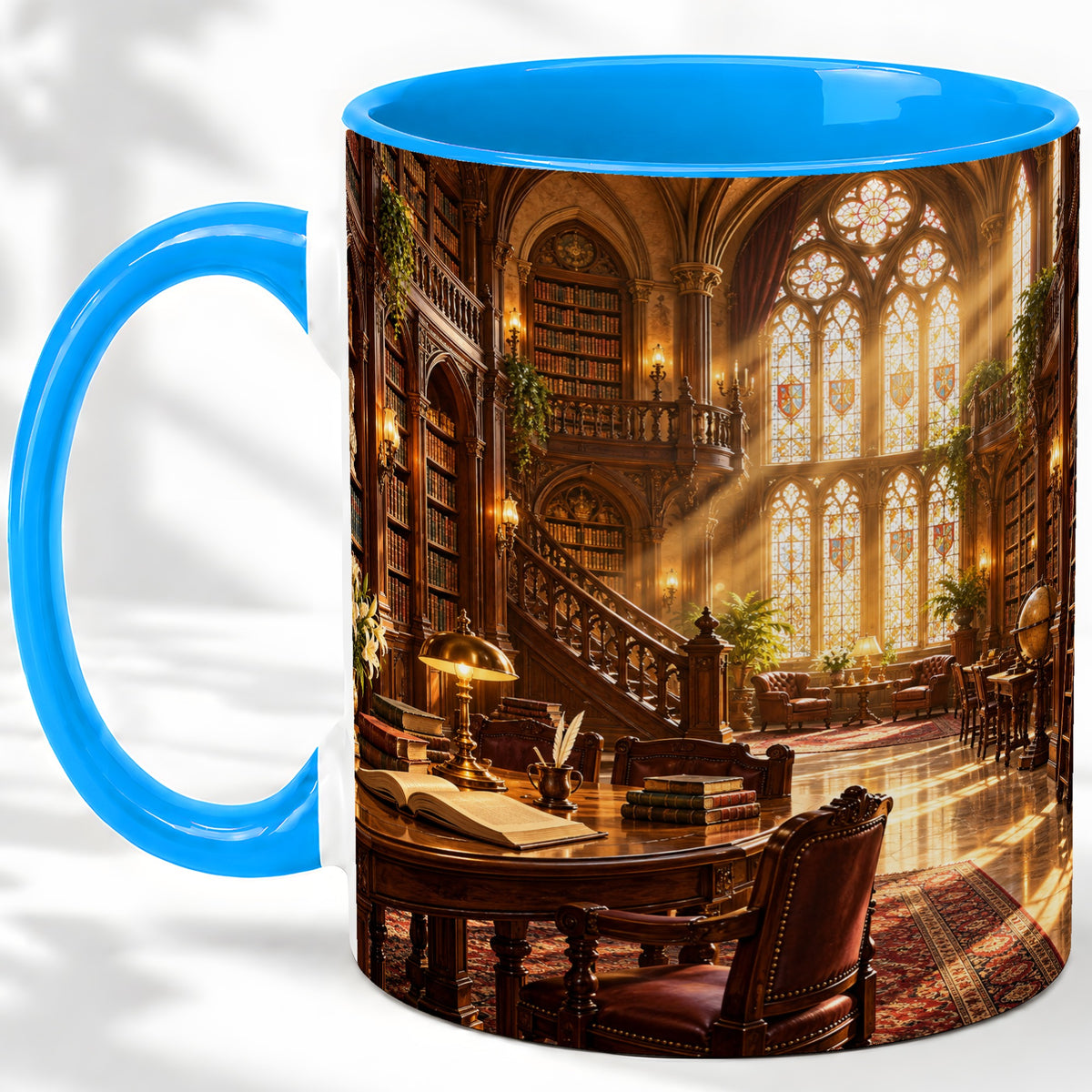 #pl[11oz|Blue] Gothic Library Coffee Mug, Ceramic Mug with Vintage Book Artwork