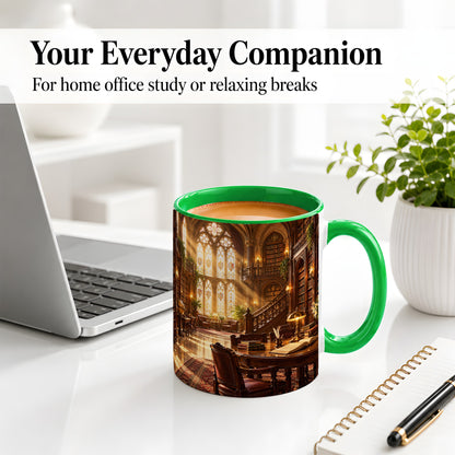 #pl[11oz|Green] Gothic Library Coffee Mug, Ceramic Mug with Vintage Book Artwork