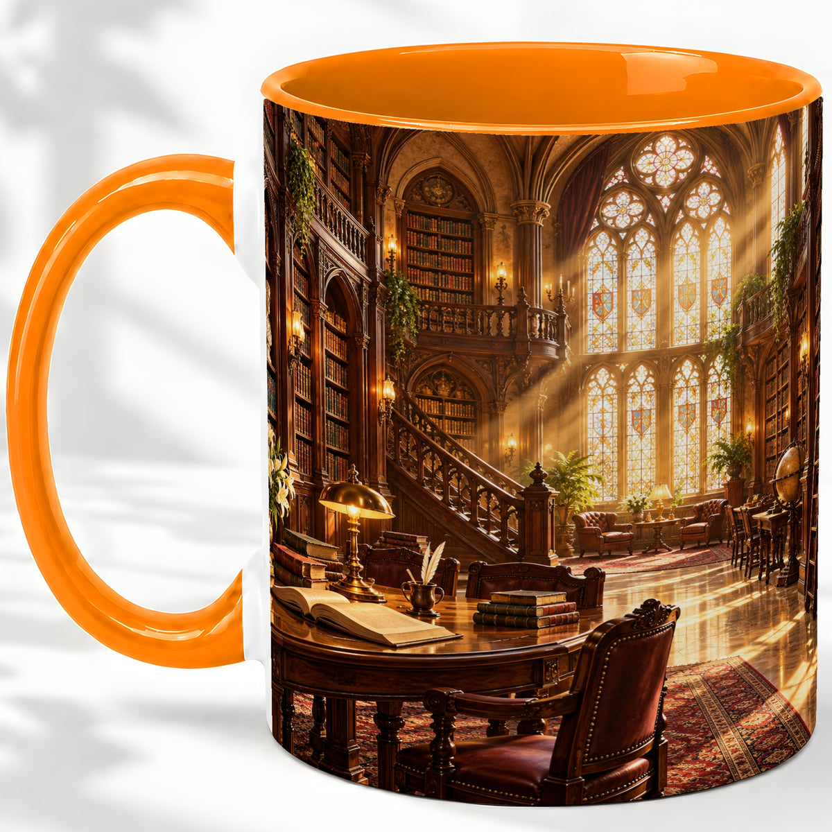 #pl[11oz|Orange] Gothic Library Coffee Mug, Ceramic Mug with Vintage Book Artwork