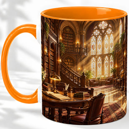 #pl[11oz|Orange] Gothic Library Coffee Mug, Ceramic Mug with Vintage Book Artwork