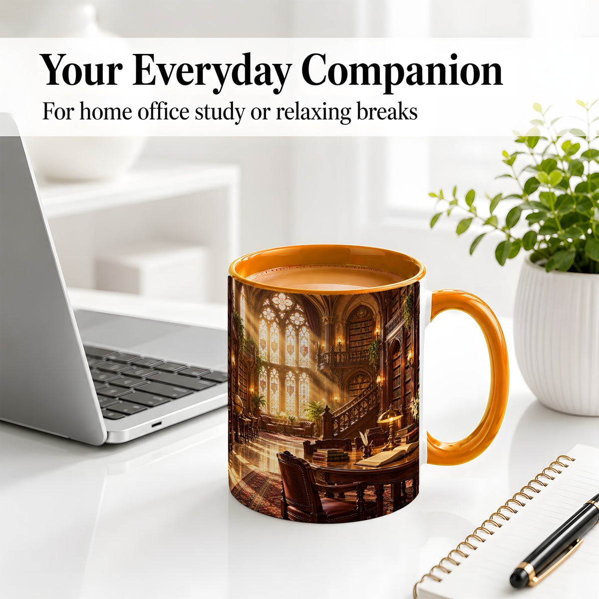 #pl[11oz|Orange] Gothic Library Coffee Mug, Ceramic Mug with Vintage Book Artwork