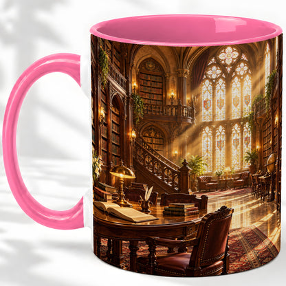 #pl[11oz|Pink] Gothic Library Coffee Mug, Ceramic Mug with Vintage Book Artwork