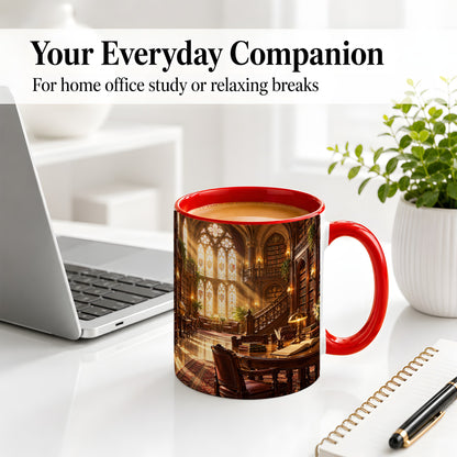 #pl[11oz|Red] Gothic Library Coffee Mug, Ceramic Mug with Vintage Book Artwork